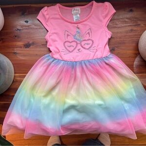 Pinky Los Angeles Bright Pink/Rainbow Caticorn Short Sleeve Dress
